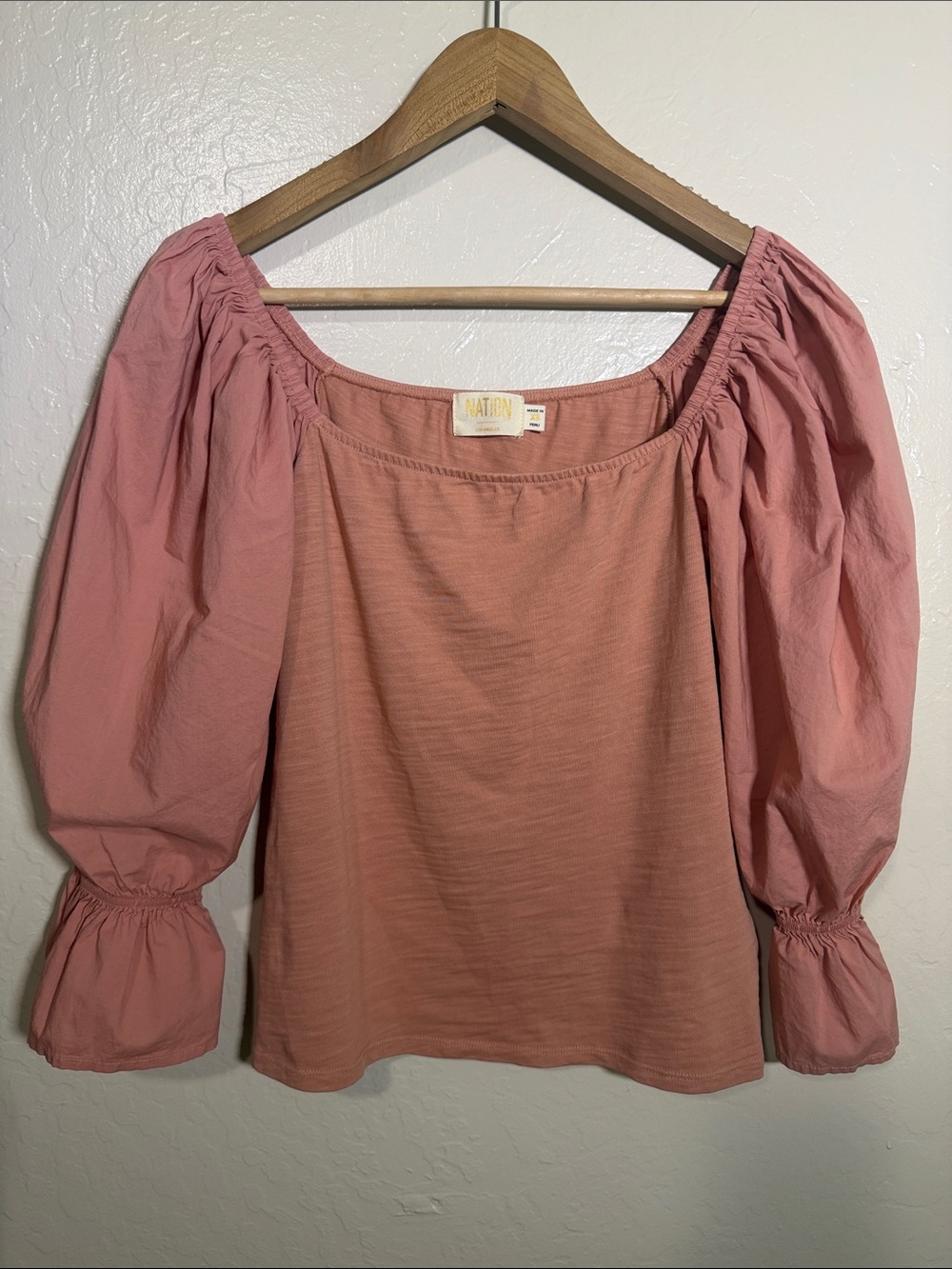 Nation LTD Dusty Rose Off-Shoulder Puff-Sleeve Top Boho Cottagecore Blouse XS